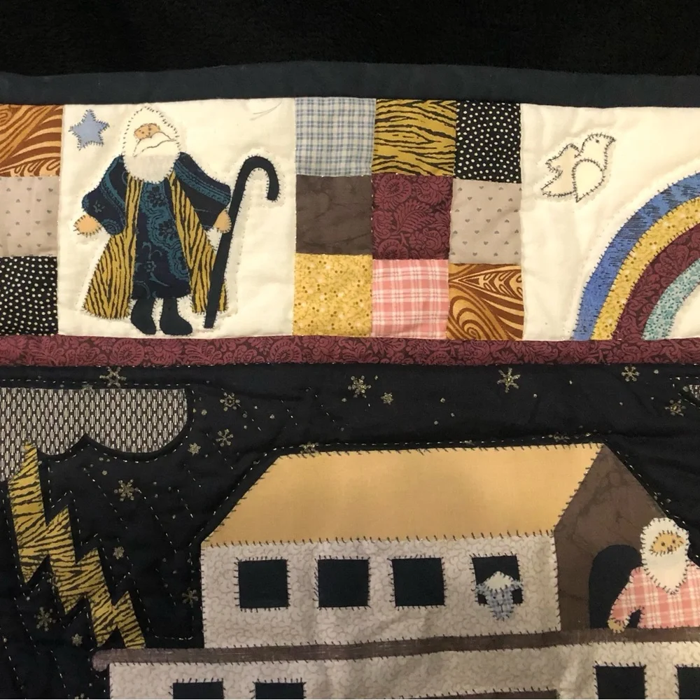 Vintage 90’s Hand Stitched Noah’s Ark Tapestry Wall Hanging Signed